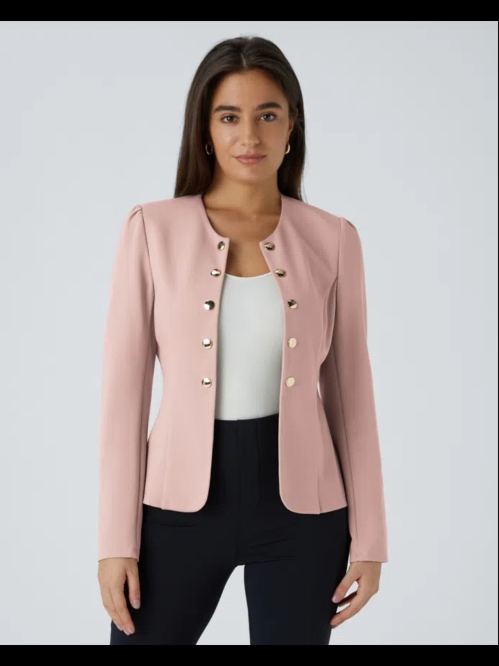 NWT Size Large HALARA Blush Pink Gold-Button Tailored Blazer